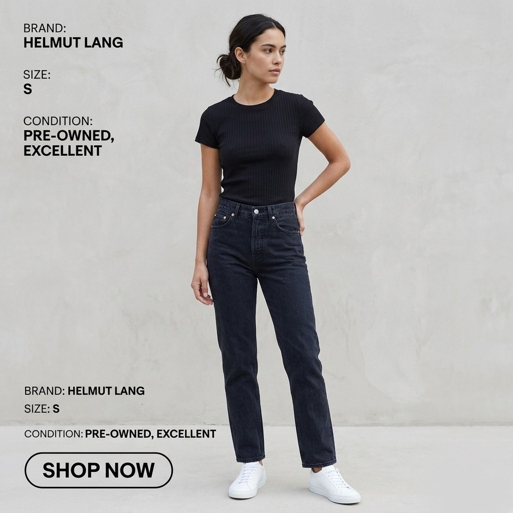 Helmut Lang Ribbed Tee Women S Black Excellent 100% Cotton HLW28397 Slim Fit